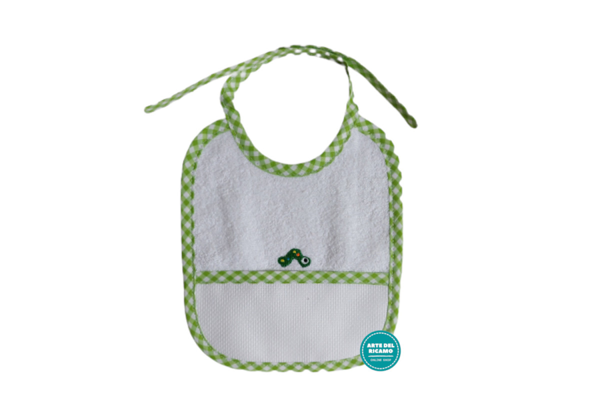 Terry Baby Bib with Green Squares Border 