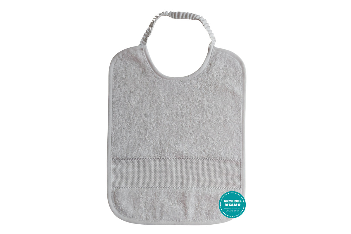 Terry Baby Bib with Aida Band and Elastic - Color White Terry Baby Bib with Aida Band and Elastic - Color White