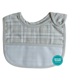 Baby Bib with Strap Closure - Scottish Line - Color Turtledove Baby Bib with Strap Closure - Scottish Line - Color Turtledove