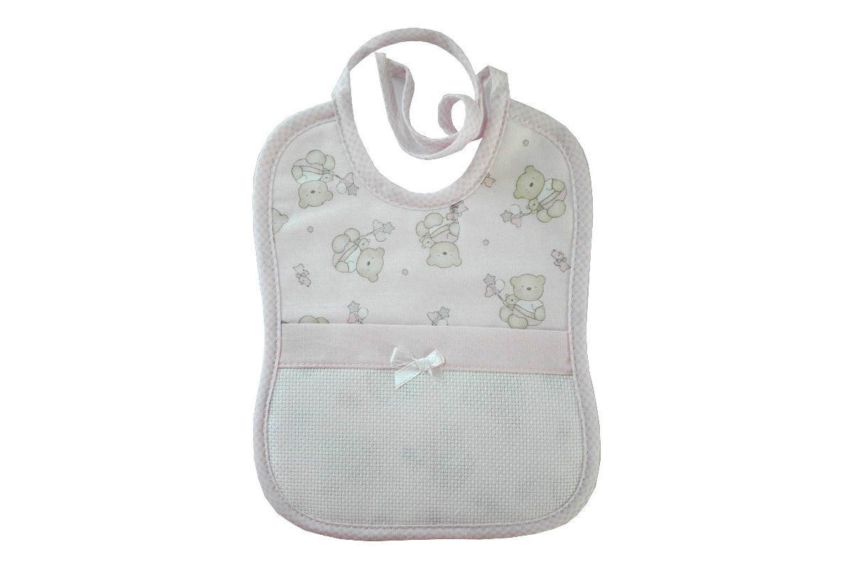 Babero Bebé para Bordar - Ositos con Corazones y Estrellas - Rosa Babero Bebé para Bordar - Ositos con Corazones y Estrellas - Rosa