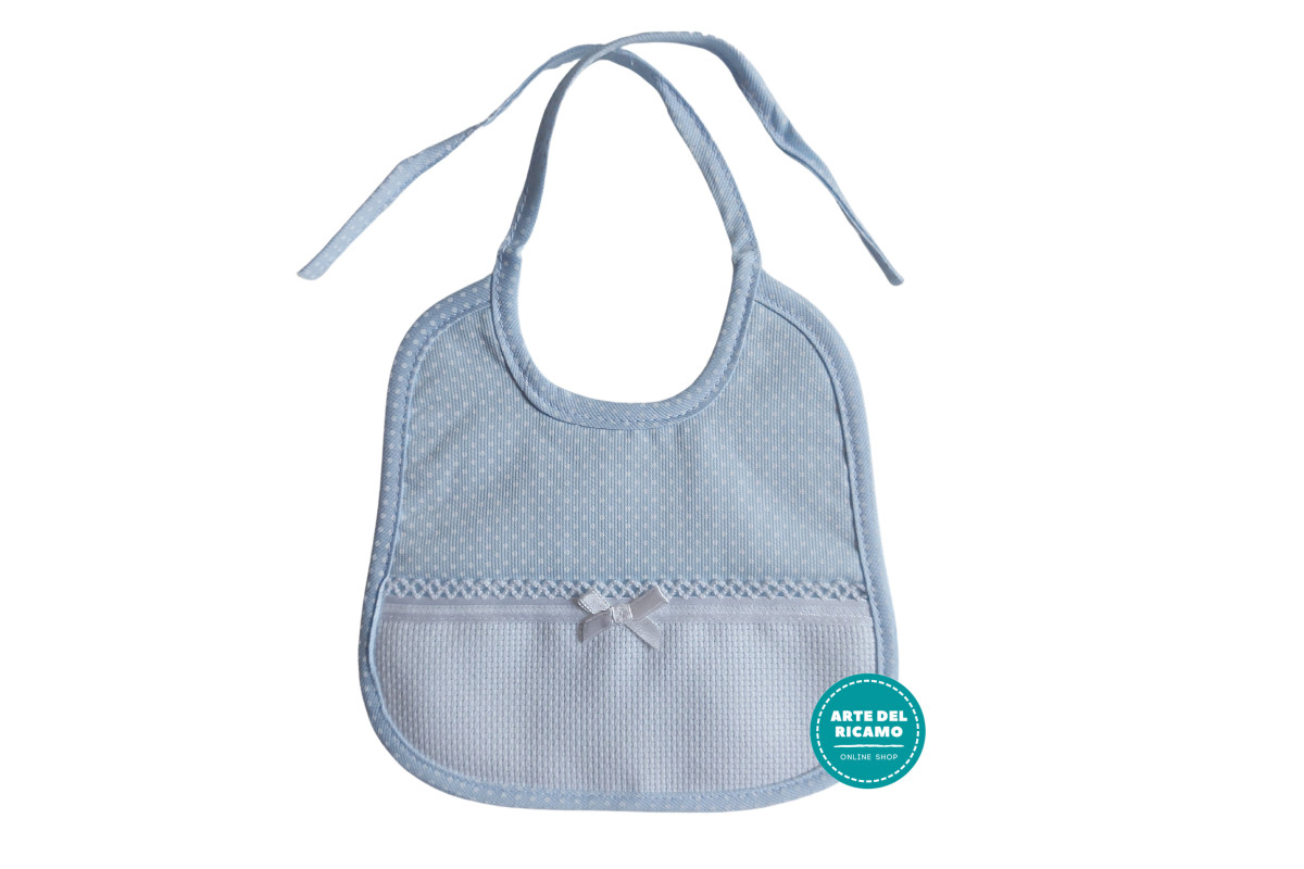Baby Bib to Cross Stitch - Light Blue with Little White Dots