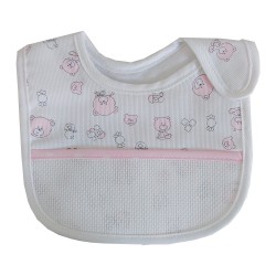 Baby Bib with Strap Closure - Teddy Bear Fancy - Color Pink