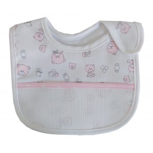 Baby Bib with Strap Closure - Teddy Bear Fancy - Color Pink