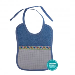 Terry Baby Bib with Aida Insert - Blue with Birds