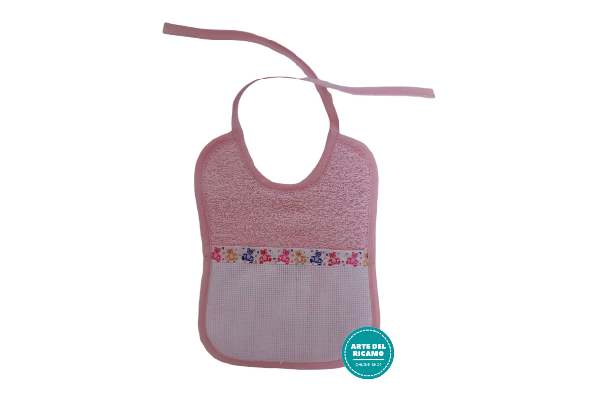 Terry Baby Bib with Aida Insert - Pink with Teddy Bear