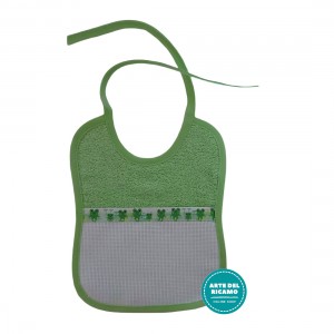 Terry Baby Bib with Aida Insert - Green with Frogs