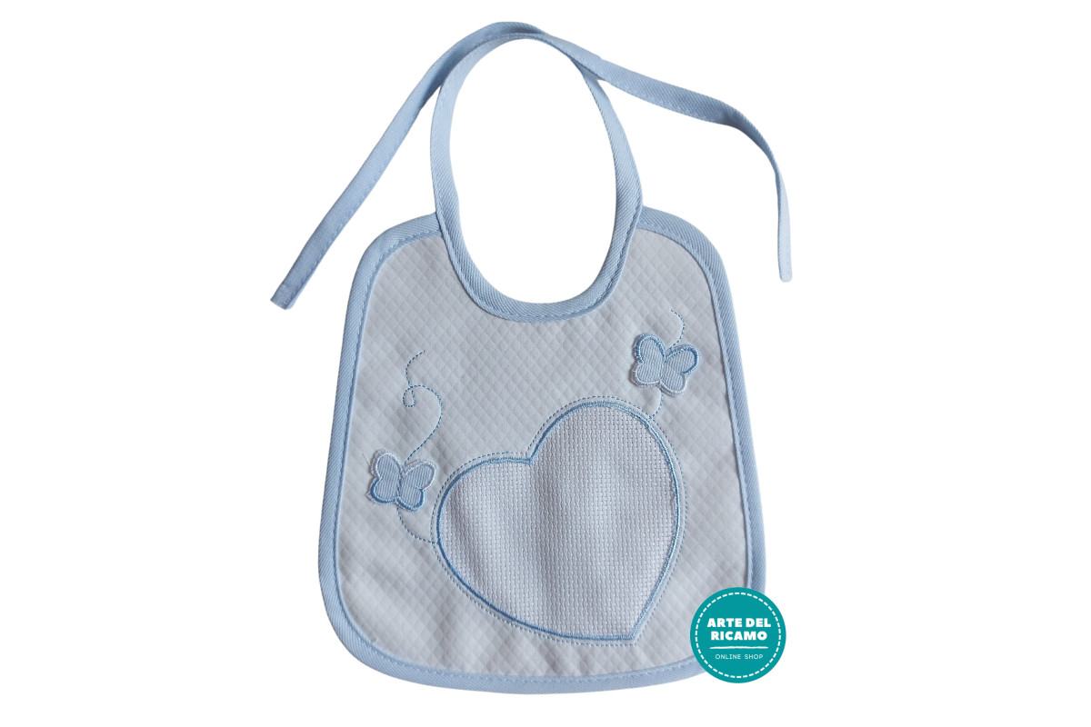 Marbet - Light Blue Baby Bib with Aida Heart and Butterflies