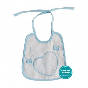 Marbet - Light Blue Baby Bib with Aida Heart and Butterflies