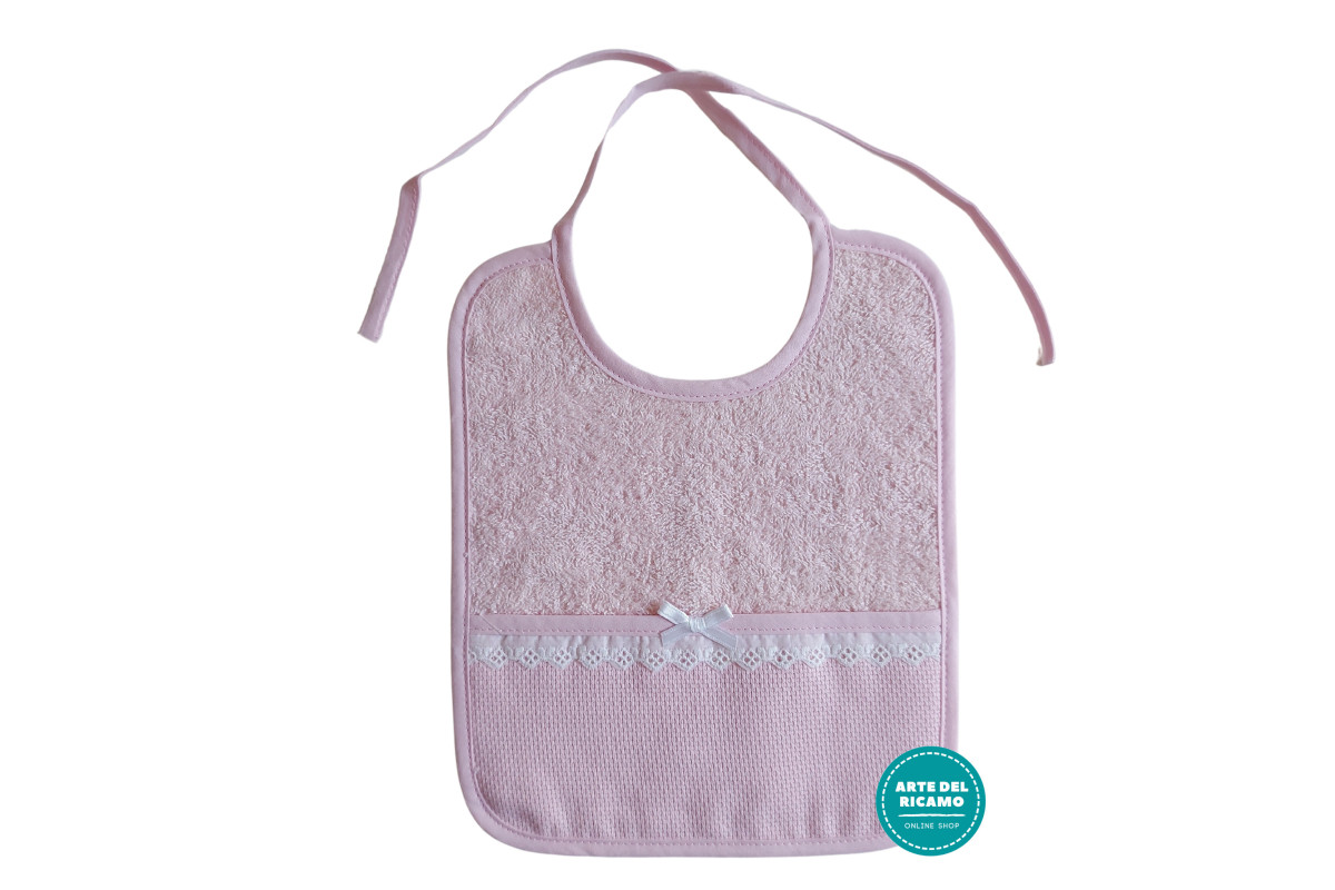 Bavaglino Pappa con Bordo in Merletto - Rosa Bavaglino Pappa con Bordo in Merletto - Rosa