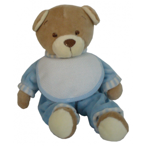 Teddy Bear with Baby Bib Light Blue