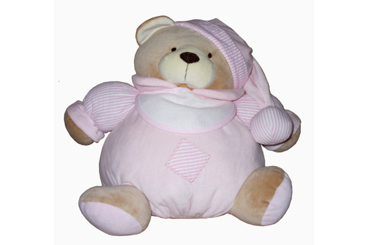 Pink Teddy Bear with Baby Bib to Cross Stitch - Size Medium