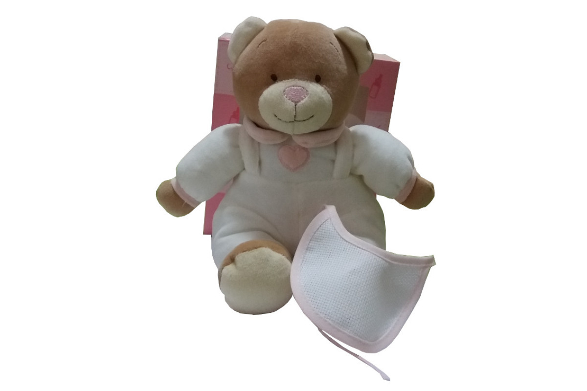 Oso de Peluche con Babero para Bordar - Blanco y Rosa Oso de Peluche con Babero para Bordar - Blanco y Rosa