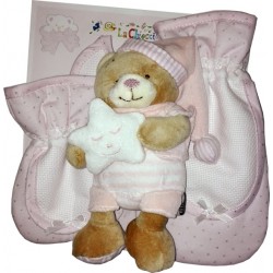 Teddy Bear with Baby Bib - Pacifier Holder and Bottle Holder