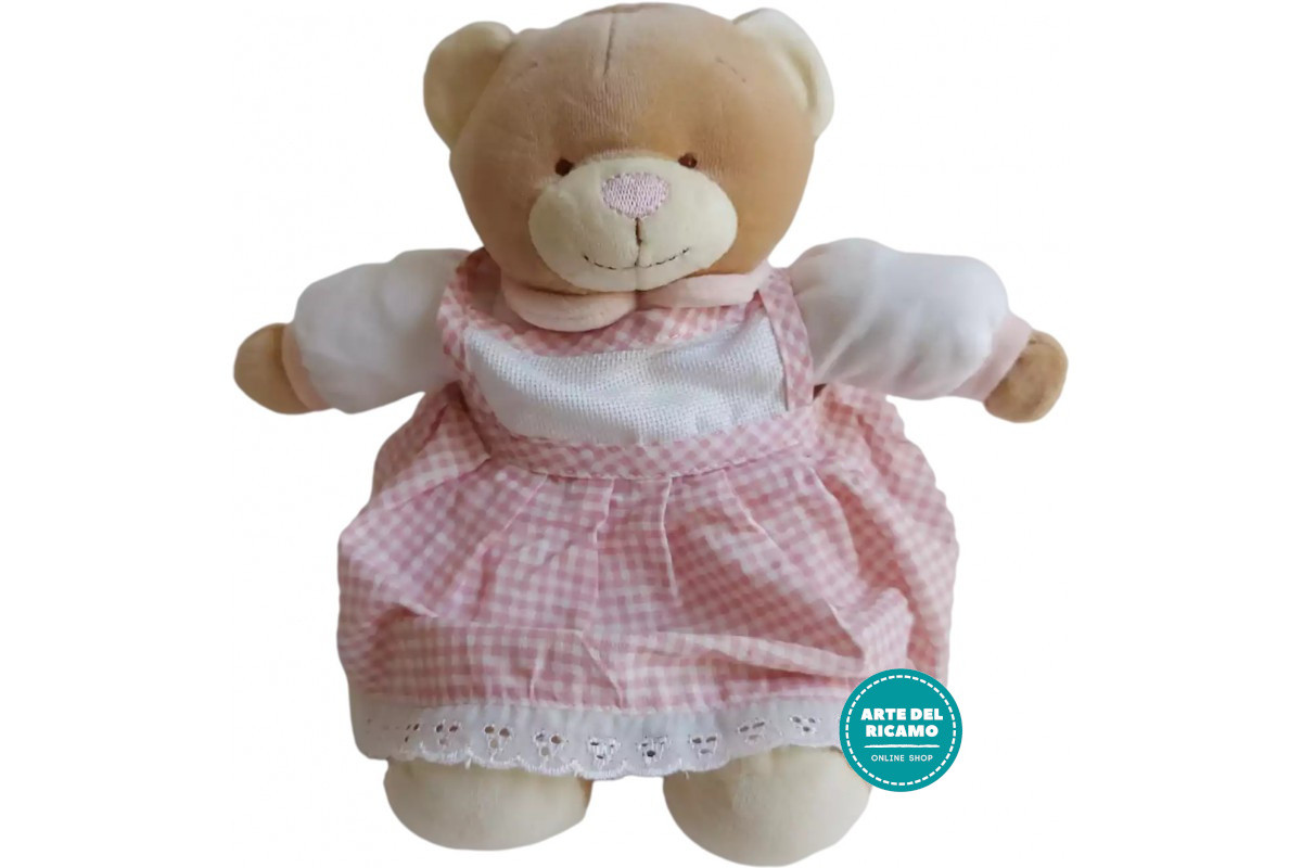 Oso de Peluche con Vestido para Bordar - Blanco y Rosa Oso de Peluche con Vestido para Bordar - Blanco y Rosa
