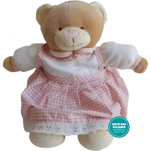 Oso de Peluche con Vestido para Bordar - Blanco y Rosa