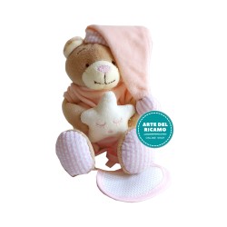 Teddy Bear with Star and Stitichable Bib - Pink
