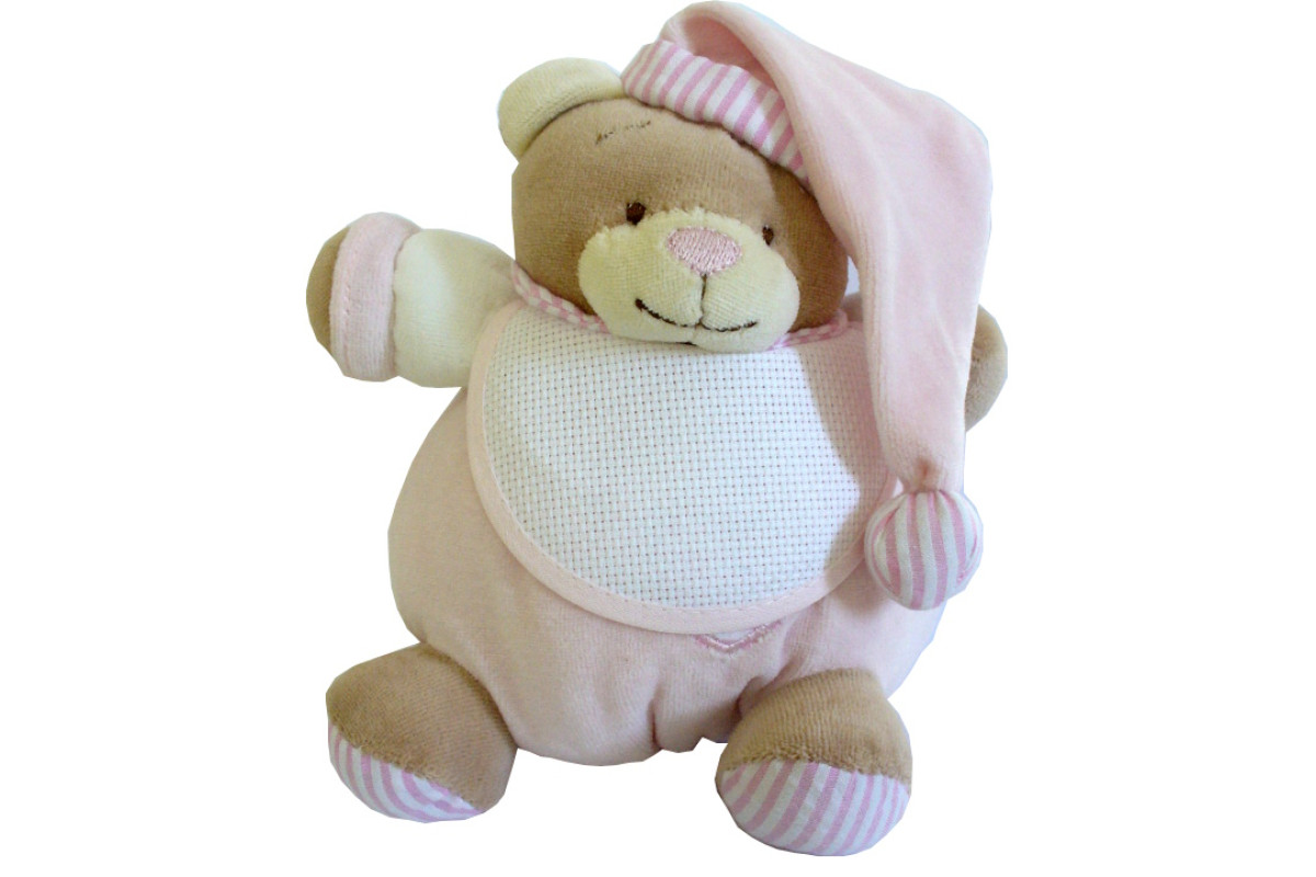 Teddy Bear with Baby Bib - Ready to Stitch - Pink Teddy Bear with Baby Bib - Ready to Stitch - Pink