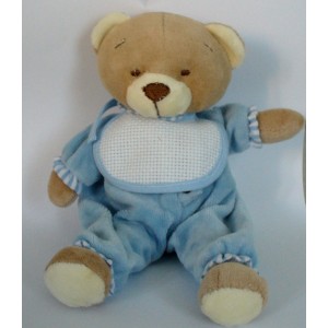 Teddy Bear with Ready to Stitch Baby Bib - Light Blue