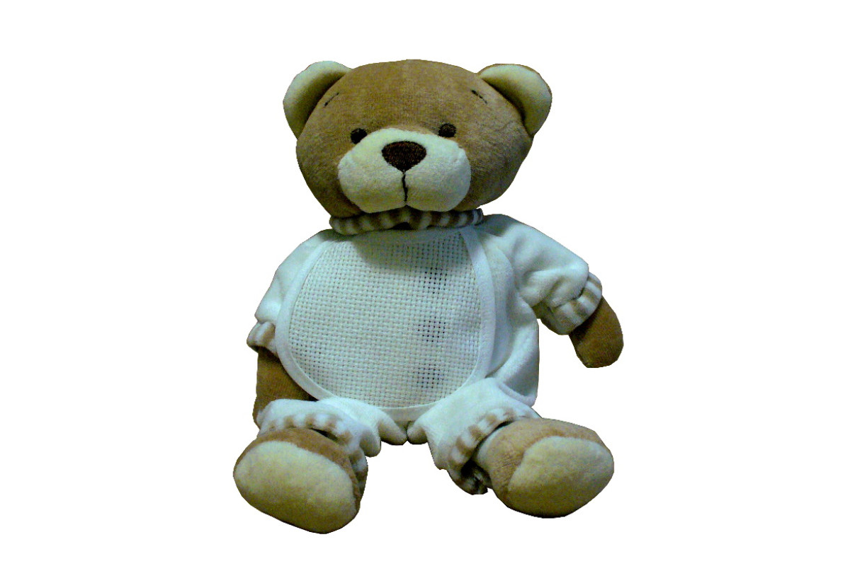 Teddy Bear with Ready to Stitch Baby Bib - White