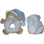 Teddy Bear and Pacifier Holder with Aida Band - Light Blue Teddy Bear and Pacifier Holder with Aida Band - Light Blue