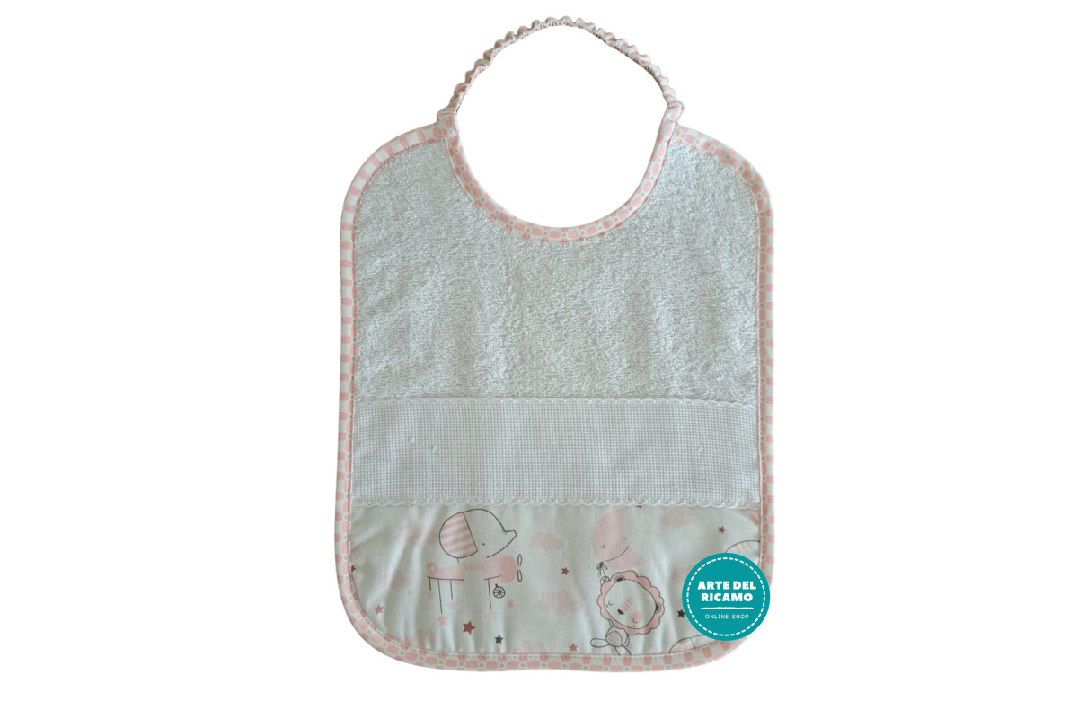 Terry Baby Bib with Aida Band - Animals with Pink Clouds Terry Baby Bib with Aida Band - Animals with Pink Clouds