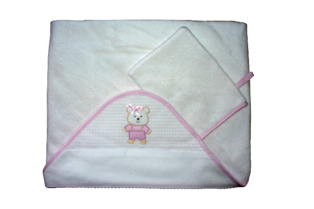 Albornoz de Rizo para Bebè con Ositos - Rosa Albornoz de Rizo para Bebè con Ositos - Rosa