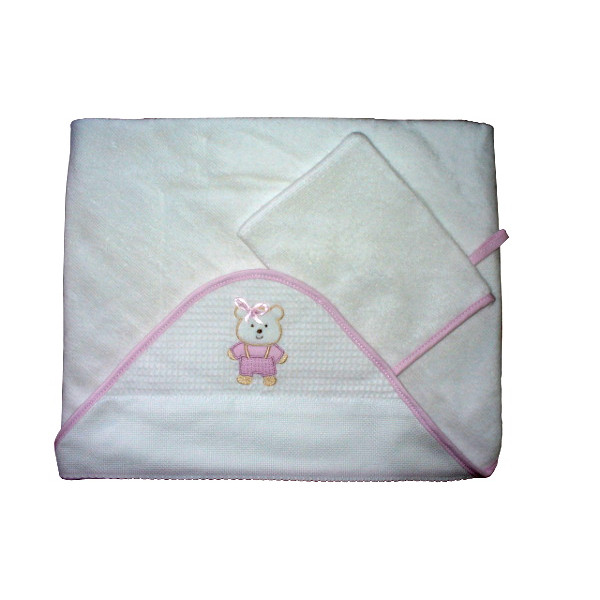 Bath Baby Cape and Wash Mitt - Teddy Bear - Pink