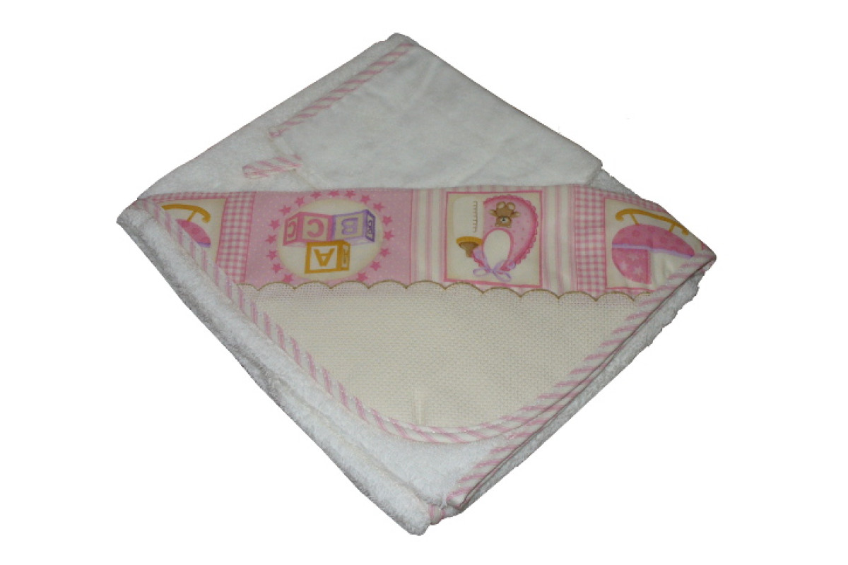 Bath Baby Cape and Wash Mitt - Baby Fancy - Pink