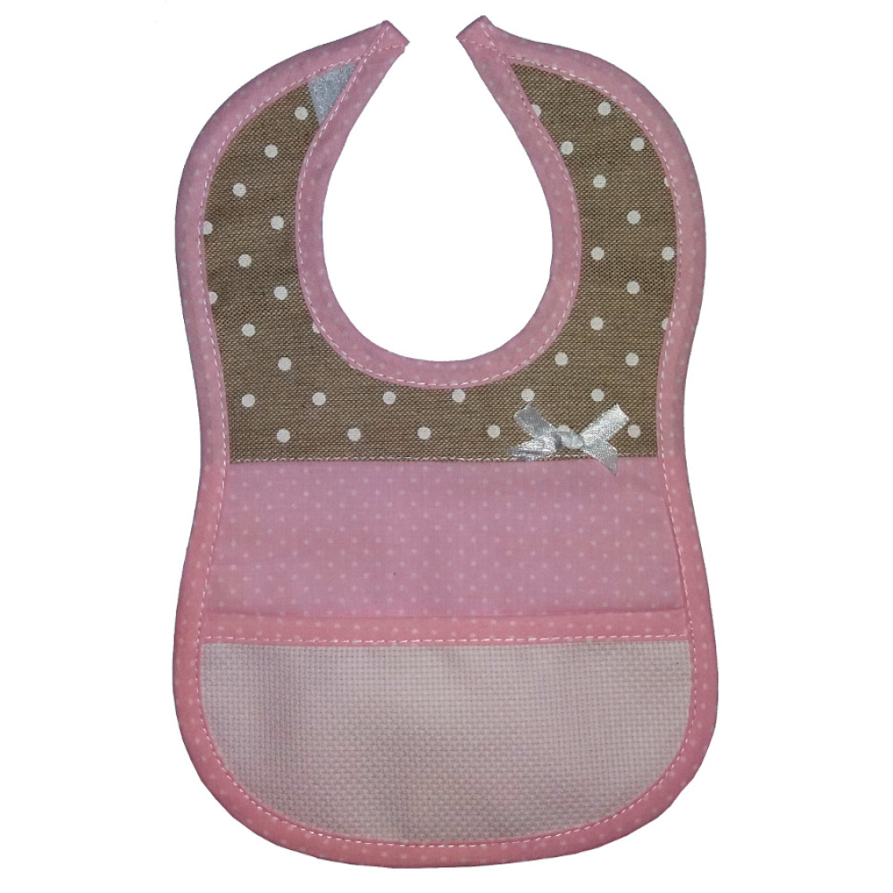 Baby Bib to Cross Stitch - Pink and Ivory with White Dots