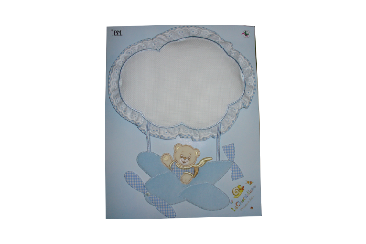 Baby Cockade Announcement - Airplane with Teddy Bear - Light Blue Baby Cockade Announcement - Airplane with Teddy Bear - Light Blue