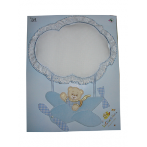 Baby Cockade Announcement - Airplane with Teddy Bear - Light Blue