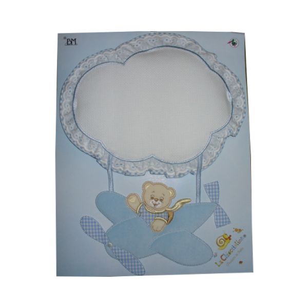 Baby Cockade Announcement - Airplane with Teddy Bear - Light Blue