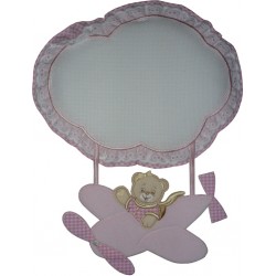 Baby Cockade Announcement - Airplane with Teddy Bear - Pink