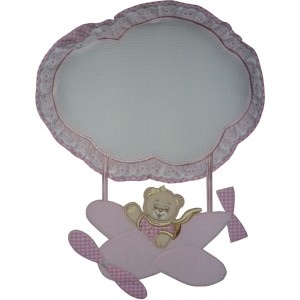 Baby Cockade Announcement - Airplane with Teddy Bear - Pink