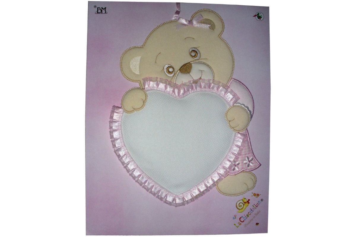 Coccarda Nascita con Orso Colore Rosa e Cuoricino