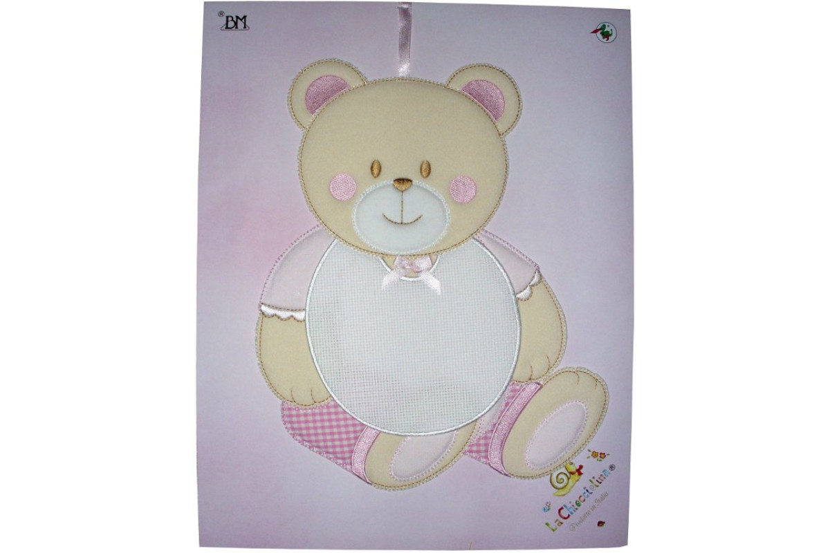 Coccarda Nascita con Orso - Colore Rosa Coccarda Nascita con Orso - Colore Rosa