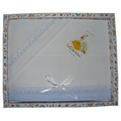 Stitchable Baby Bed Sheets - Light Blue with St Gallen Border