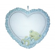 Baby Cockade Announcement - Light Blue Heart  with Happy Teddy Bear