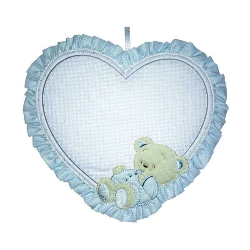 Baby Cockade Announcement - Light Blue Heart  with Happy Teddy Bear