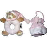 Oso de Peluche y Bolsa para Chupete con tela Aida - Rosa Oso de Peluche y Bolsa para Chupete con tela Aida - Rosa
