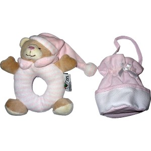 Teddy Bear and Pacifier Holder with Aida Band - Pink
