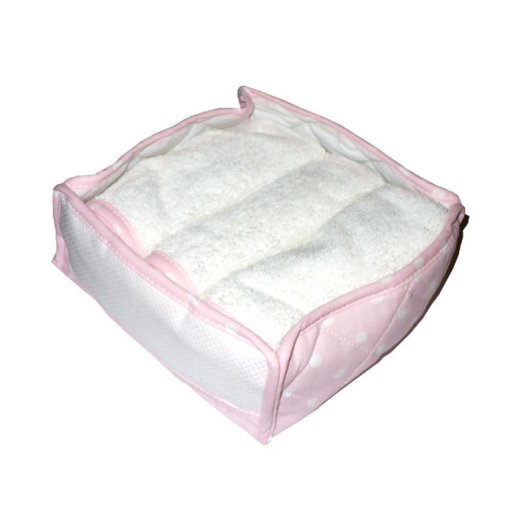 Guests Towel Basket  with Ready to Stitch Terry  Towels - Pink Dots