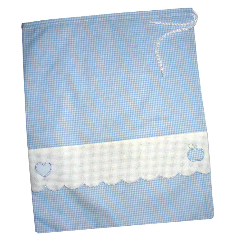 Kindergarden Bag  with Little Heart and Apple - Light Blue Squares