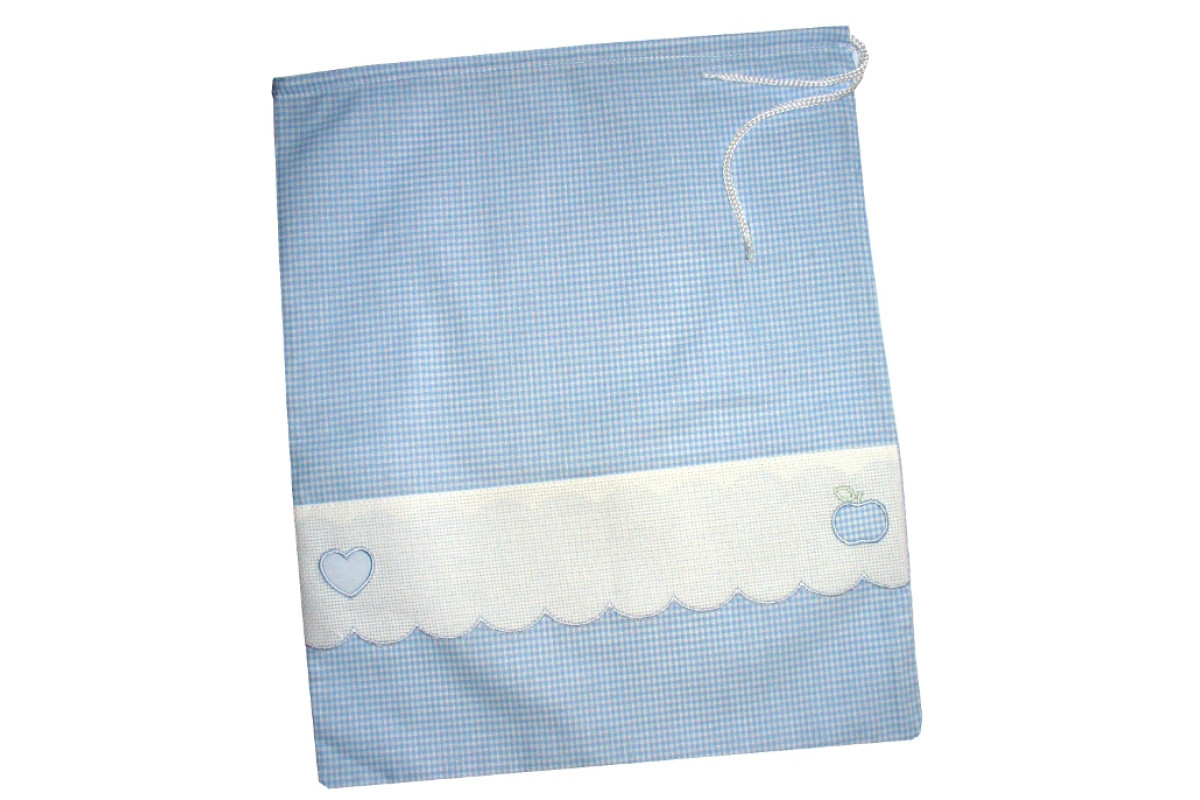 Bolso para Niños con Corazon y Pequeña Manzana - Cuadros Celeste