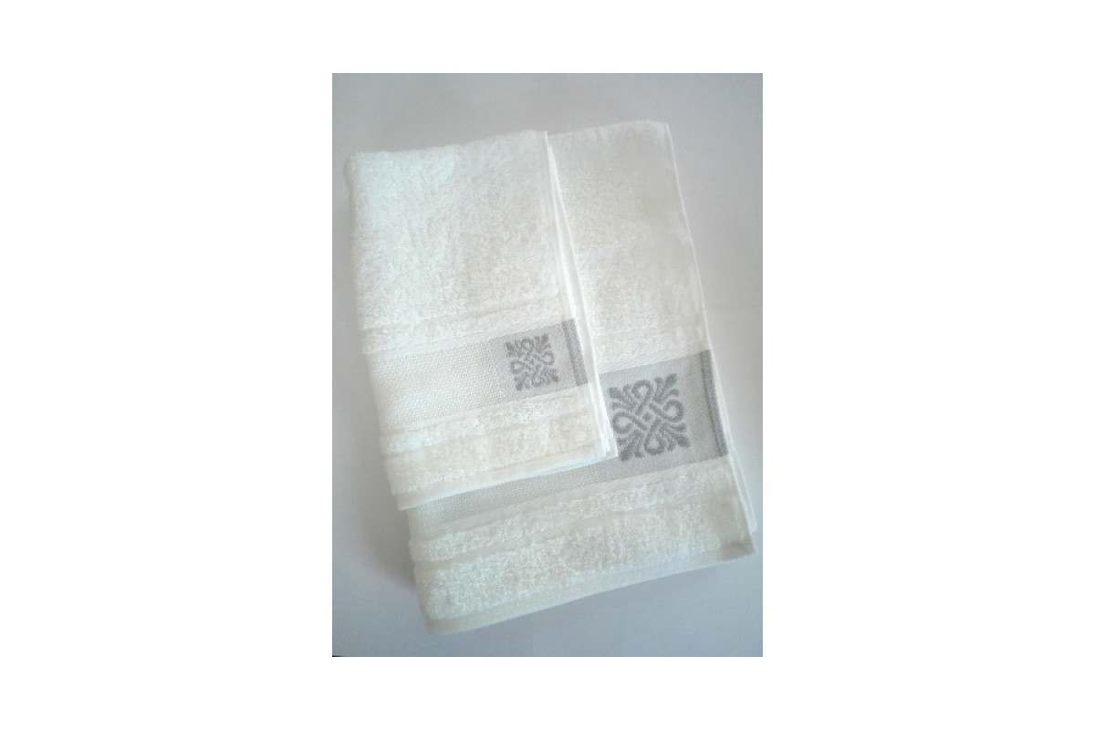 Coppia Asciugamani Spugna da Ricamare  con Greca Jacquard