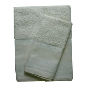 Elegant Terry Bath Towel - Lace - Ecru