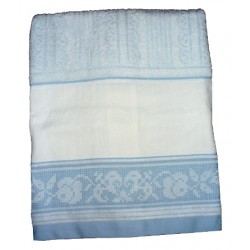 Fratelli Graziano - Bath Terry Towels with Aida Band - Filet - Color Light Blue