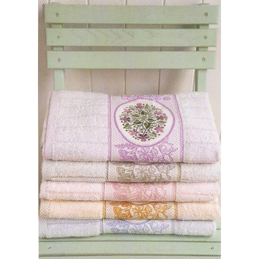 Bath Towels with Aida Insert - Lawns and Flowers - Light Blue