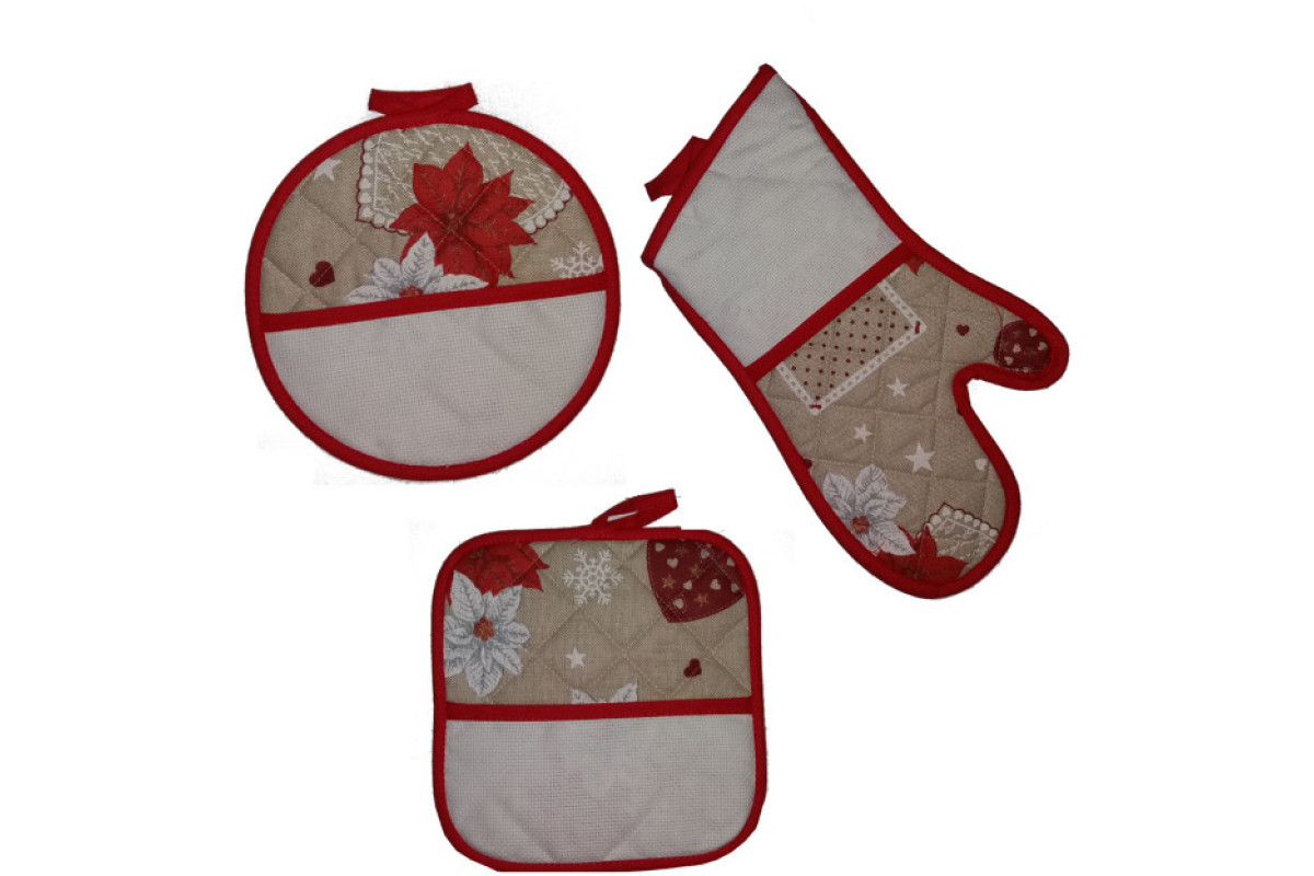 Potholders and Oven Gloves to Cross Stitch - Poinsettia Potholders and Oven Gloves to Cross Stitch - Poinsettia