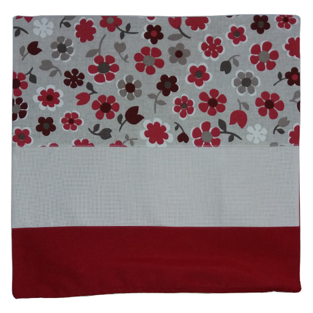Pillow Cover to Cross Stitch - Red Flowers